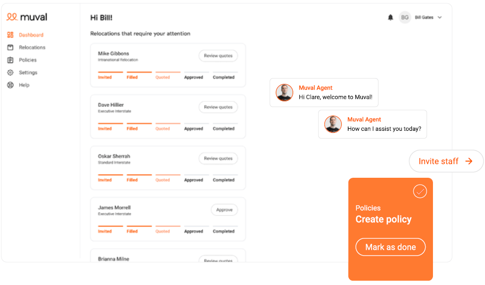 employee relocations portal dashboard