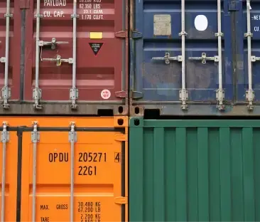 Multiple shipping containers stacked up